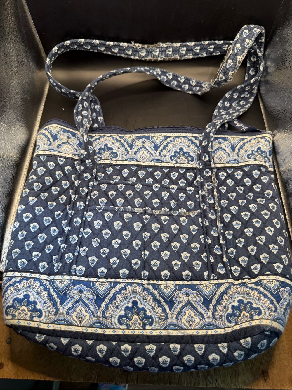 Vera Bradley Blue Quilted Floral Paisley Tote Shoulder Bag Cotton